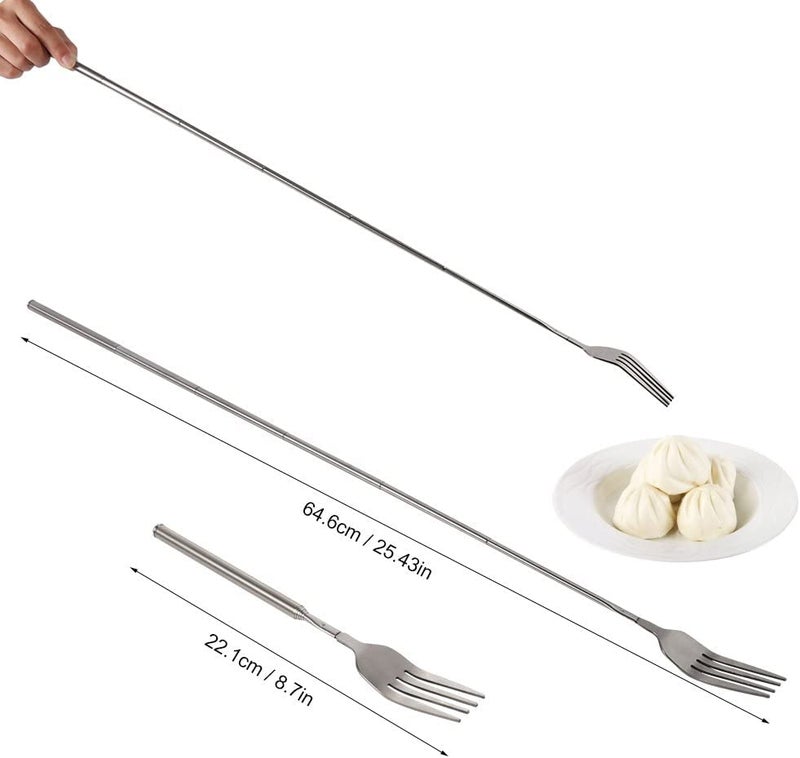 Junluck شوكة تلسكوبية، شوكة طويلة بمقبض قابل للتمديد من الفولاذ المقاوم للصدأ، شوكة للشواء والتحميص والعشاء والفواكه والحلويات، شوكة غير سامة ومقاومة للصدأ بطول 8.7~25.4 بوصة - Image 5